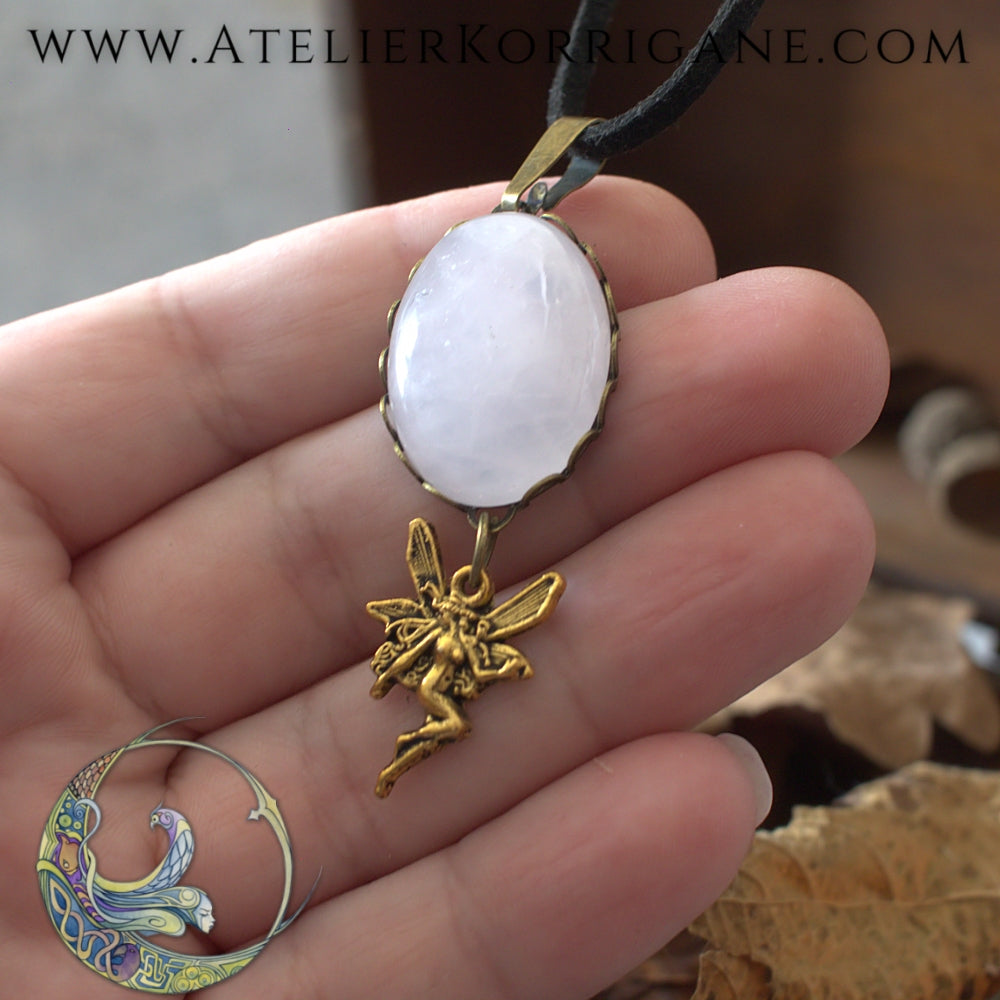 Médaillon Fée Quartz Rose Korrigane