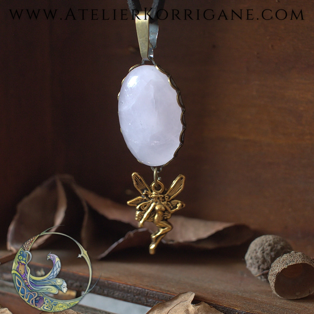Médaillon Fée Quartz Rose Korrigane