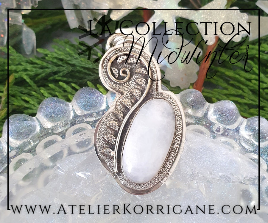 Pendentif Plante d'Hiver en Labradorite blanche et Argent Massif Korrigane
