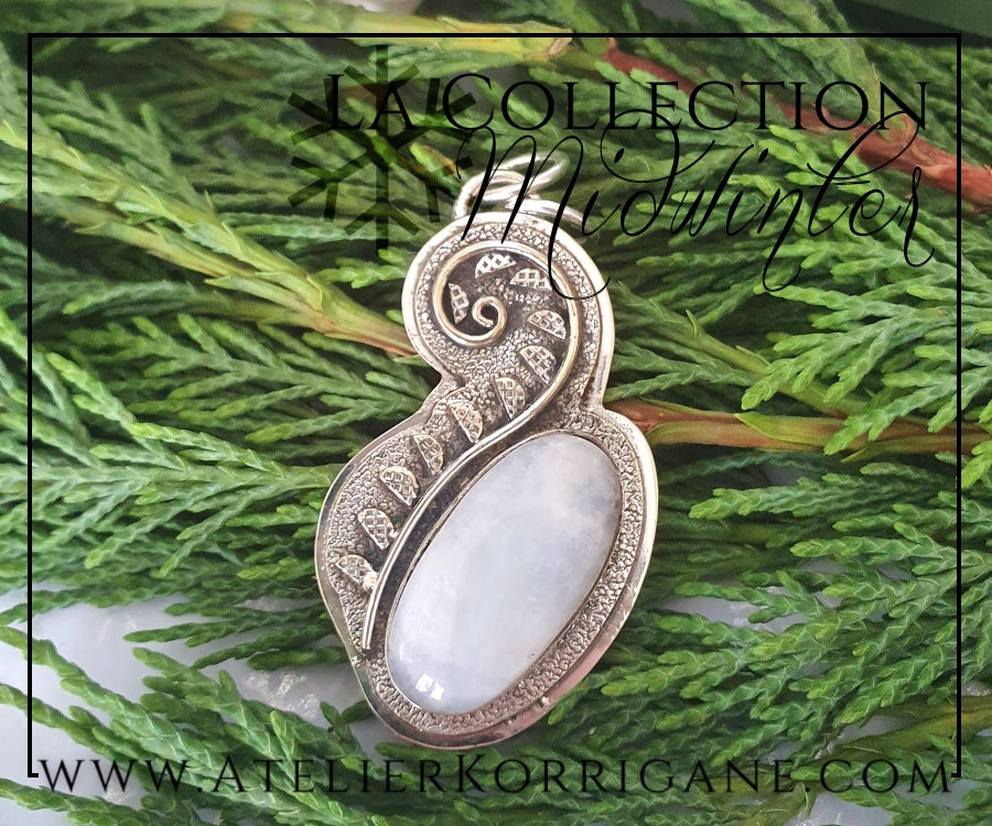 Pendentif Plante d'Hiver en Labradorite blanche et Argent Massif Korrigane