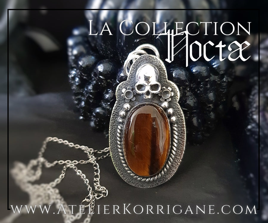 Pendentif Noctae en Œil de Tigre et Argent Korrigane