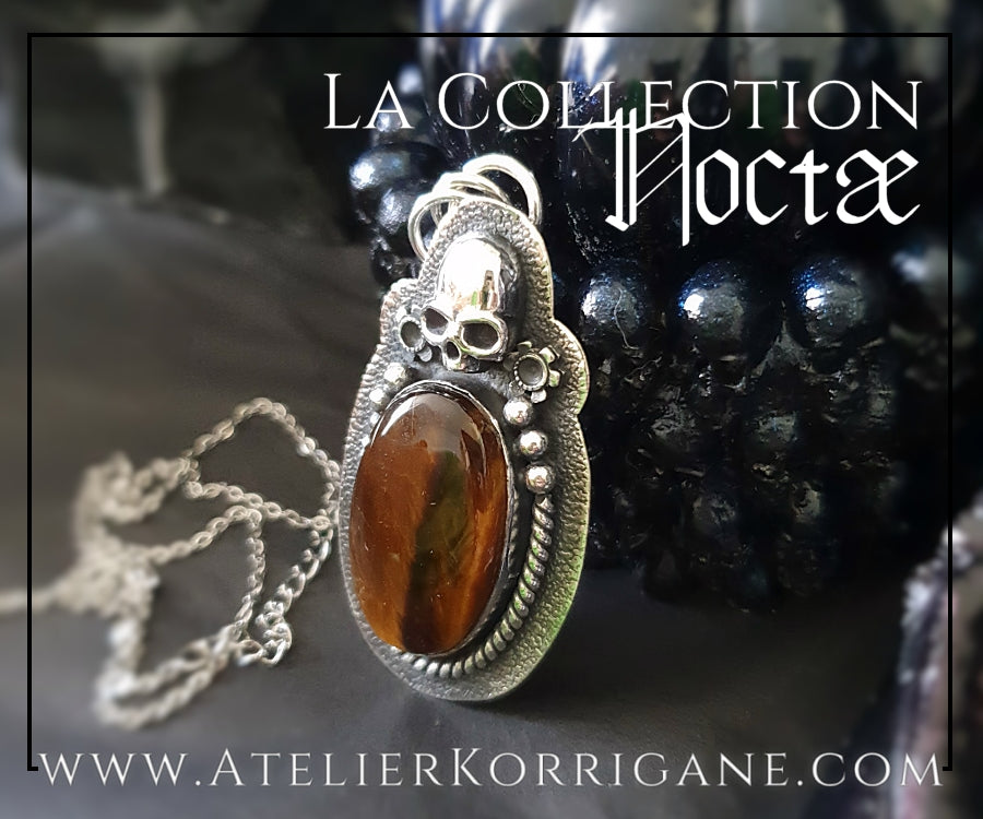 Pendentif Noctae en Œil de Tigre et Argent Korrigane