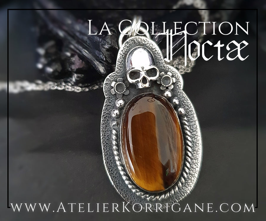 Pendentif Noctae en Œil de Tigre et Argent Korrigane