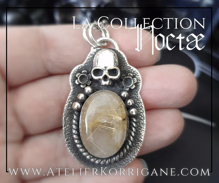 Pendentif Noctae en Quartz Rutile Doré et Argent Korrigane