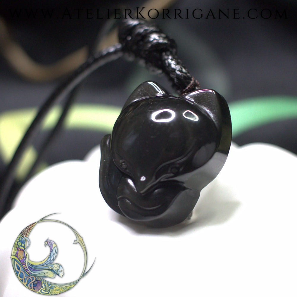 Pendentif L'Esprit du Renard en Obsidienne œil céleste Korrigane