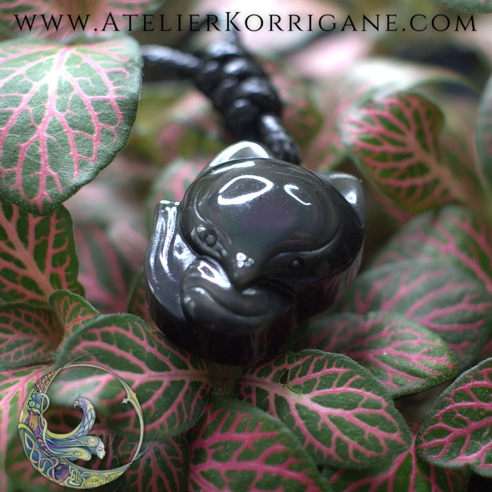 Pendentif L'Esprit du Renard en Obsidienne œil céleste Korrigane