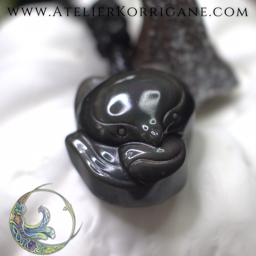 Pendentif L'Esprit du Renard en Obsidienne œil céleste Korrigane