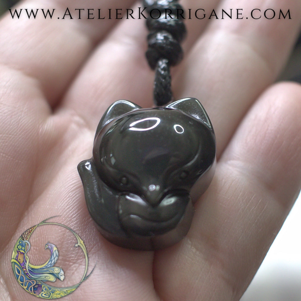 Pendentif L'Esprit du Renard en Obsidienne œil céleste Korrigane
