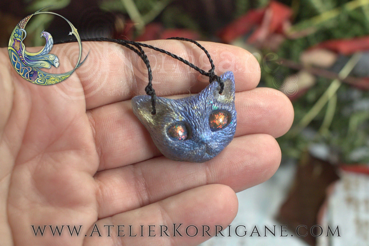 Pendentif Petit Chat Mauve-dore Korrigane