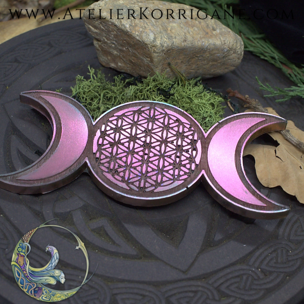 Triple Lune décorée d'une Fleur de Vie - V1 Korrigane