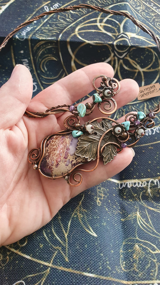 Collier torque Variscite Quartz Rose Turquoise