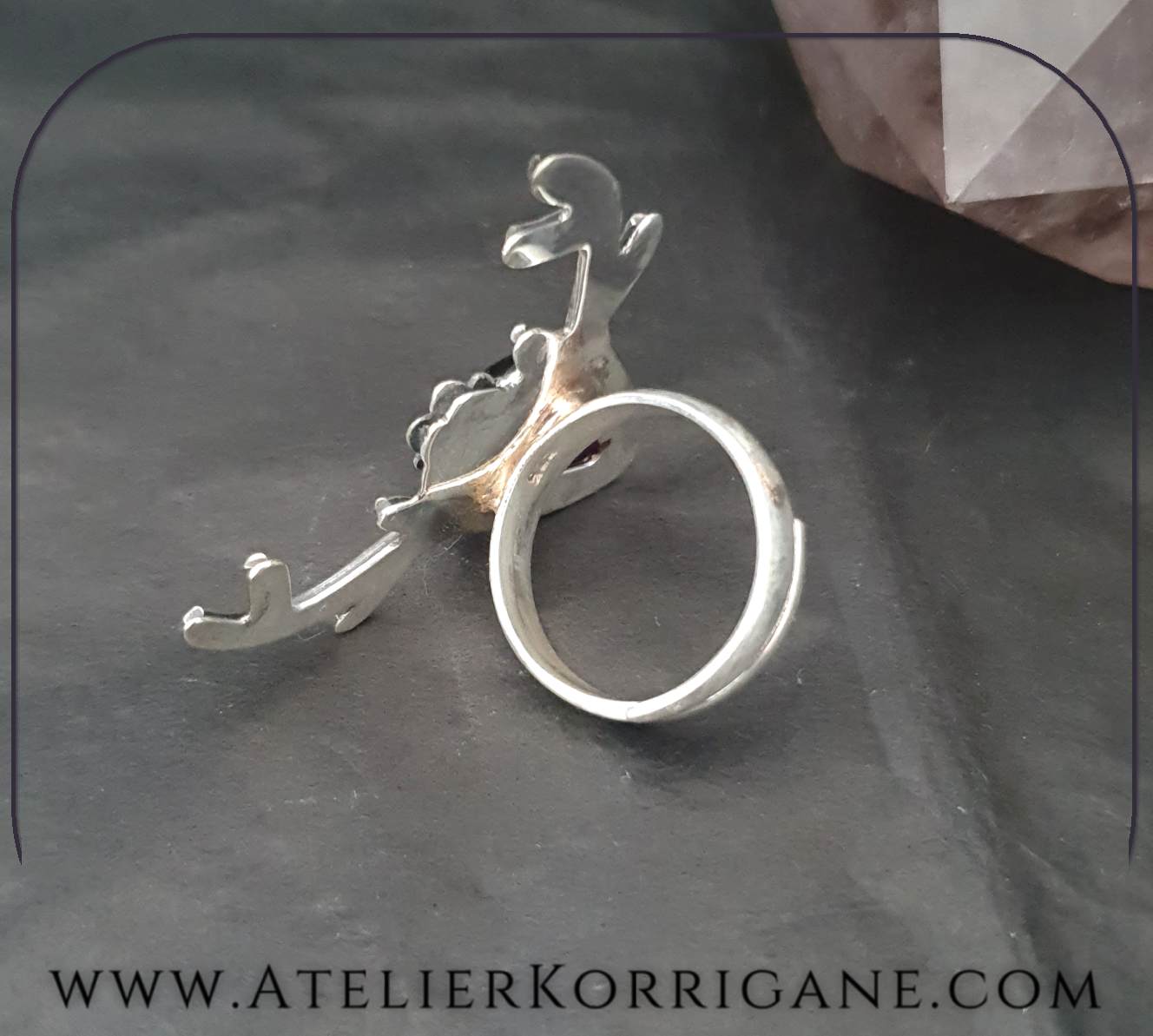 Bague Cernunnos Bois de Cerf Argent et Améthyste