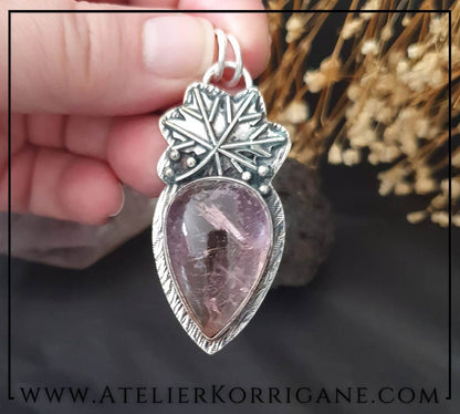 Pendentif Feuille en Argent Massif et Ametrine