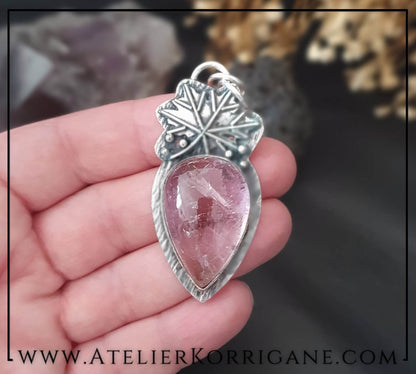 Pendentif Feuille en Argent Massif et Ametrine