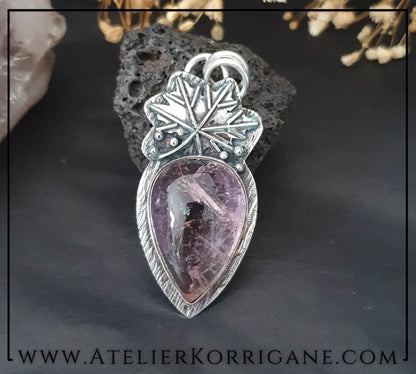 Pendentif Feuille en Argent Massif et Ametrine