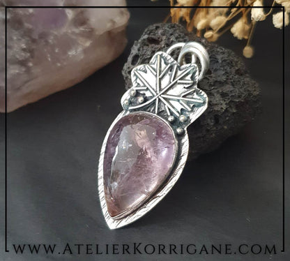 Pendentif Feuille en Argent Massif et Ametrine