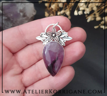 Pendentif Fleur de Beltane en Argent Massif et Améthyste