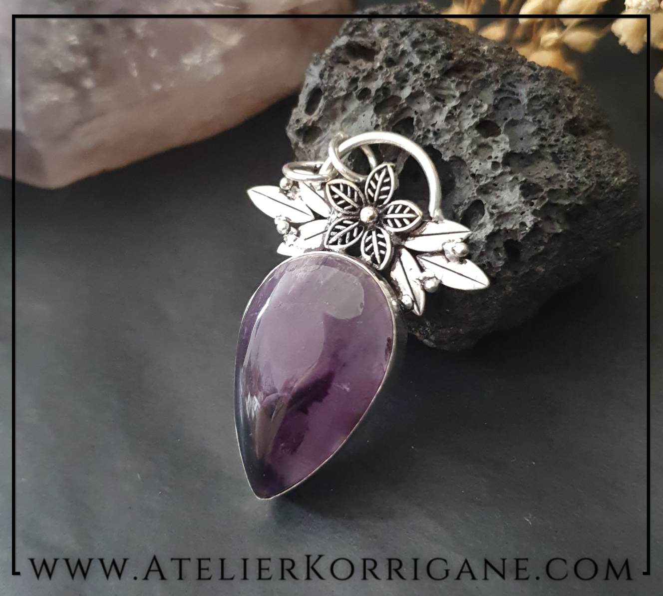 Pendentif Fleur de Beltane en Argent Massif et Améthyste