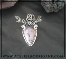 Charger l&#39;image dans la galerie, Pendentif Cernunnos Bois de Cerf Argent et Agate Dendritique