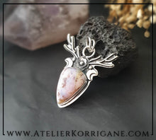 Charger l&#39;image dans la galerie, Pendentif Cernunnos Bois de Cerf Argent et Agate Dendritique