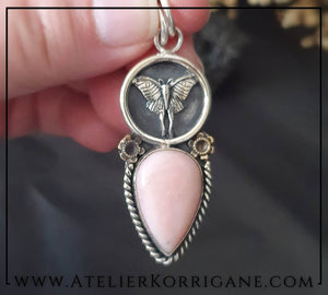 Pendentif Papillon en Argent Massif et Opale Rose