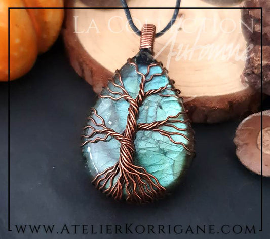 Pendentif Mabon Arbre de Vie en Labradorite Bleu Océan