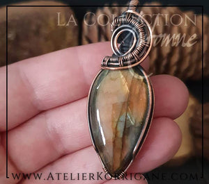 Pendentif Mabon en Labradorite Vert Doré