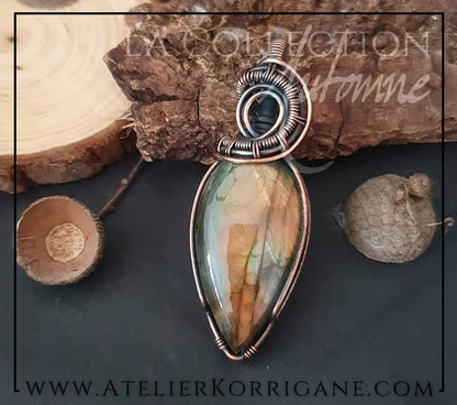 Pendentif Mabon en Labradorite Vert Doré