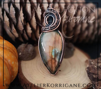 Pendentif Mabon en Labradorite Vert Doré