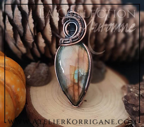 Pendentif Mabon en Labradorite Vert Doré