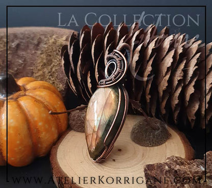 Pendentif Mabon en Labradorite Vert Doré