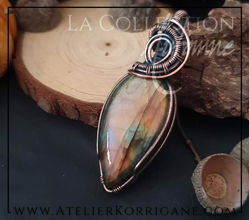 Pendentif Mabon en Labradorite Vert Doré