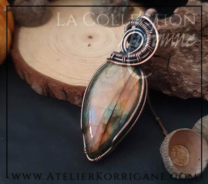 Pendentif Mabon en Labradorite Vert Doré