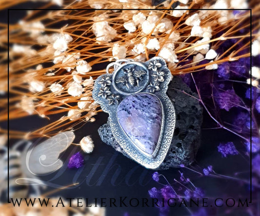 Pendentif Litha Abeilles en Charoite et Argent Massif