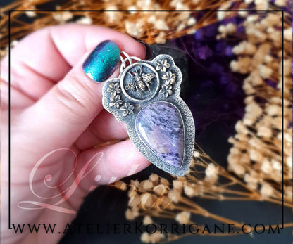 Pendentif Litha Abeilles en Charoite et Argent Massif