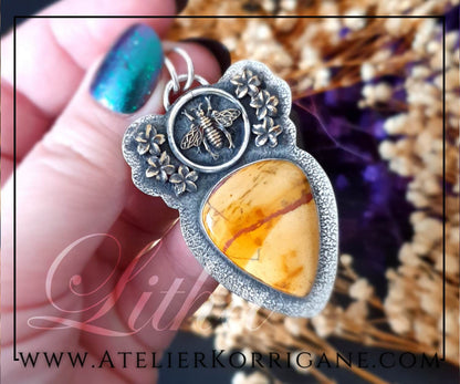 Pendentif Litha Abeilles en Jaspe Paysage et Argent Massif