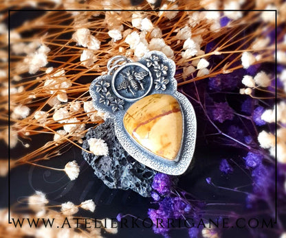 Pendentif Litha Abeilles en Jaspe Paysage et Argent Massif