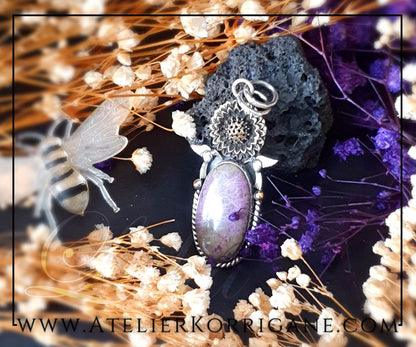 Pendentif Litha Tournesol en Purpurite et Argent Massif