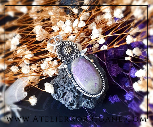 Pendentif Litha Tournesol en Purpurite et Argent Massif