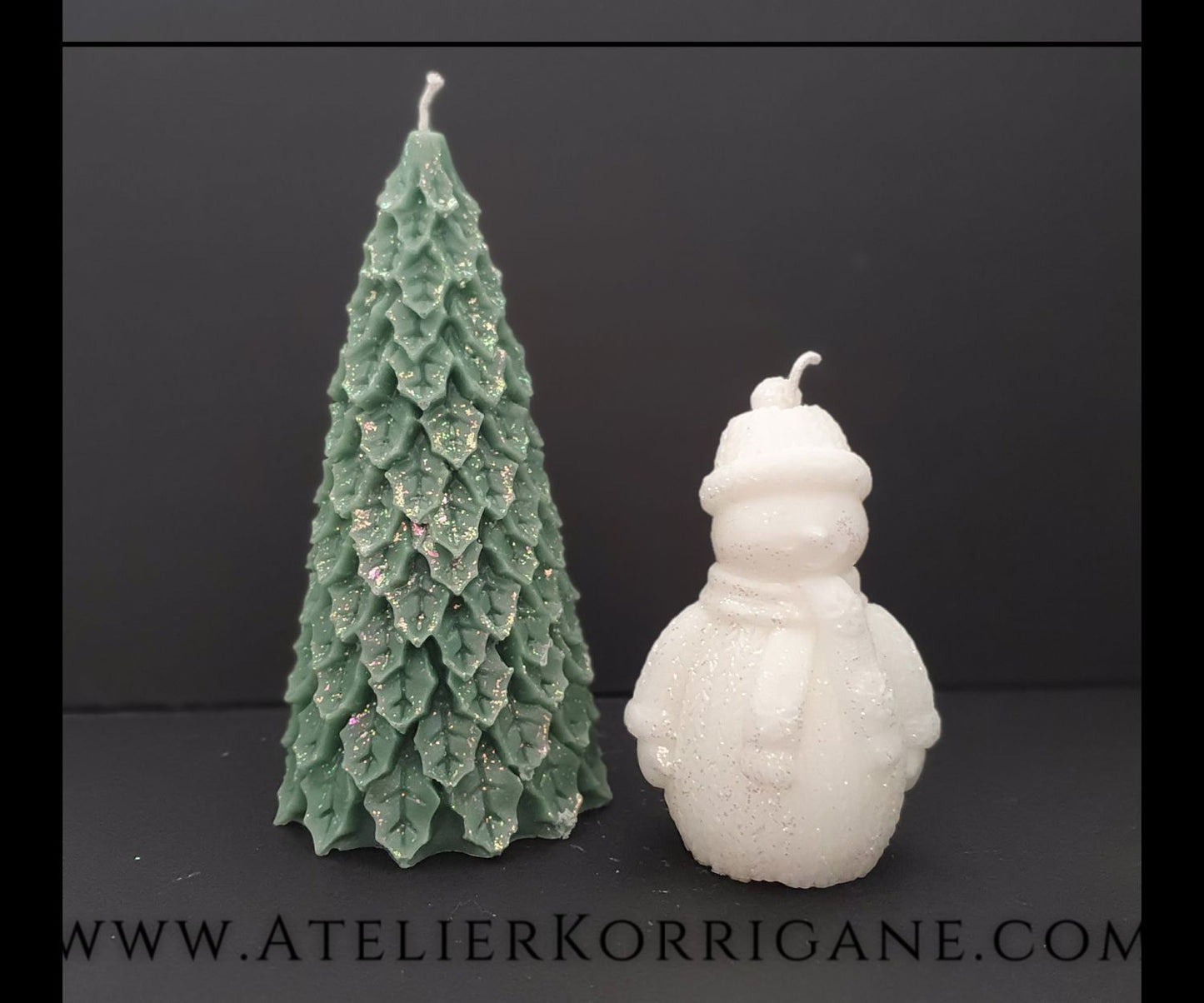 Lot de 2 Bougies Yule Arbre et Bonhomme de Neige