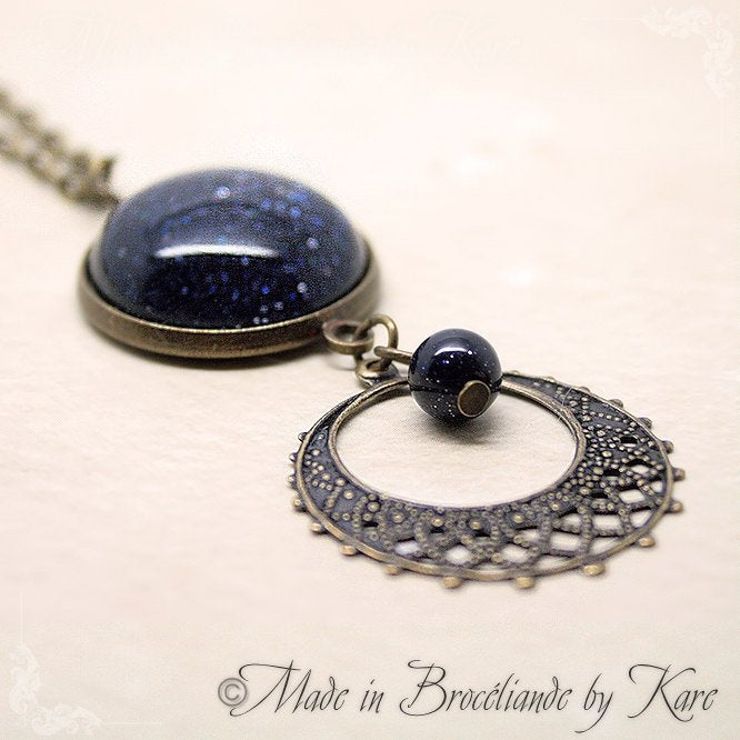 Collier Réaltaí Lune Pierre de Nuit Etoilée Bronze Wicca - korrigane