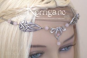 Diadème Erin - Argent filled et quartz rose - Verte Irlande - Couronne Celtique d'elfes et de fées - korrigane