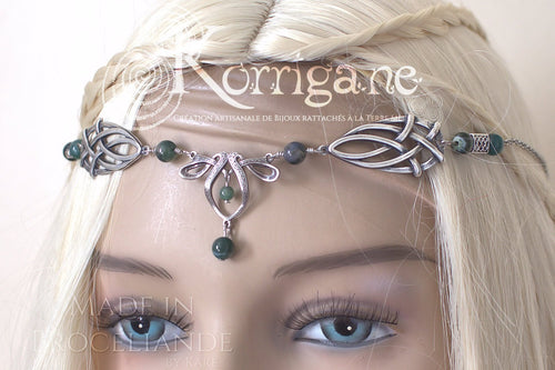 Diadème Erin - Argent filled et Agate Mousse - Verte Irlande - Couronne Celtique d'elfes et de fées - korrigane