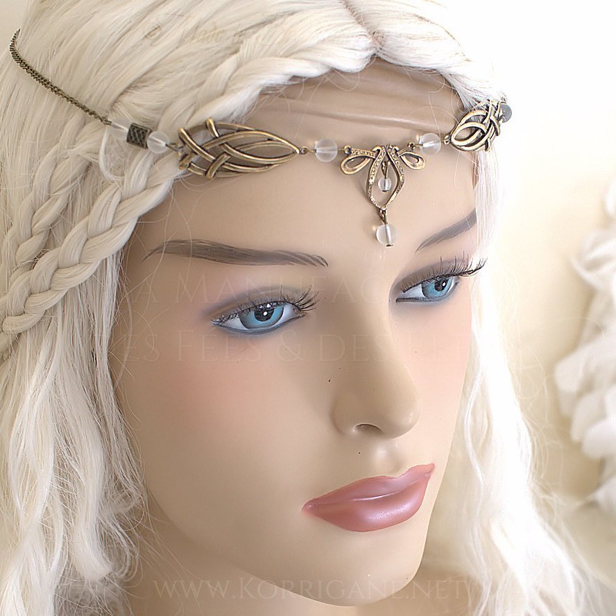 Érin Diadème Elfique Celtique Medieval Bronze Blanc Givré - korrigane