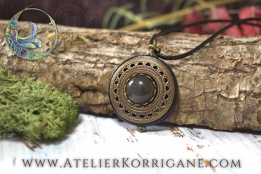 Amulette Collier Protection 'Amddiffyn' en Agate Indienne Korrigane