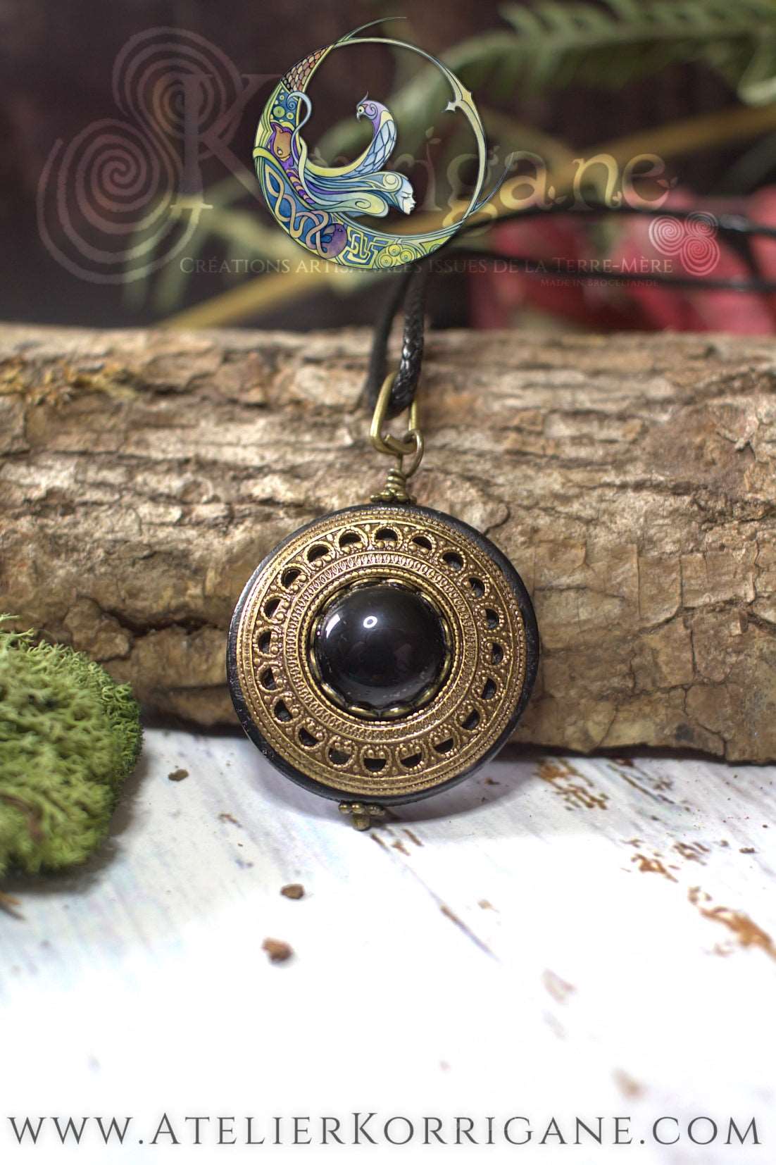 Amulette Collier Protection 'Amddiffyn' en Onyx Korrigane