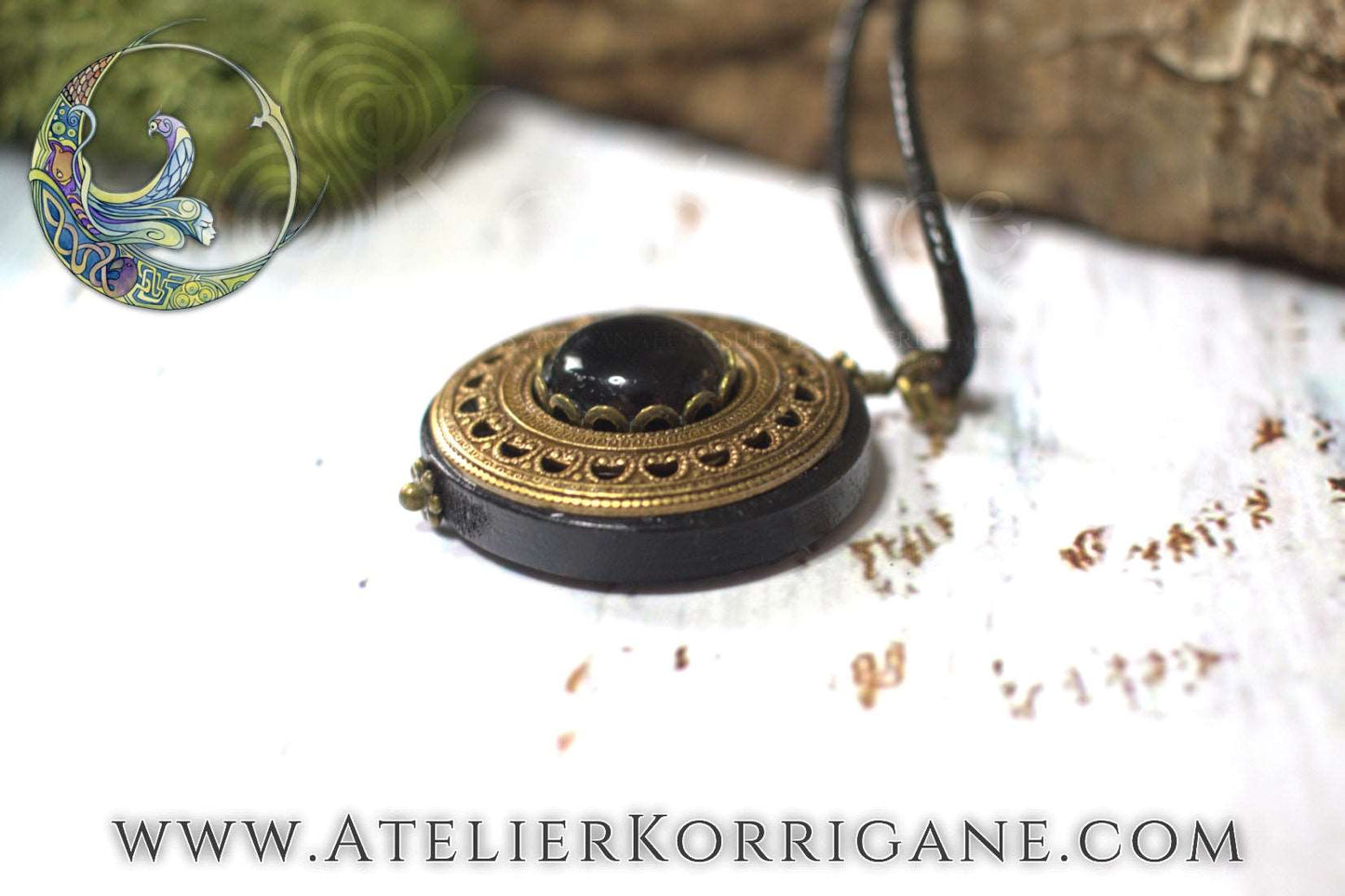 Amulette Collier Protection 'Amddiffyn' en Onyx Korrigane