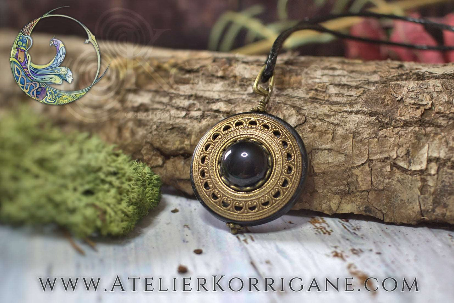 Amulette Collier Protection 'Amddiffyn' en Onyx Korrigane