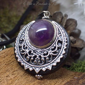 Amulette "Lleuad" Collier de Protection Lune Wicca Améthyste Talisman Triple Déesse - Silver-Filled Liton Korrigane