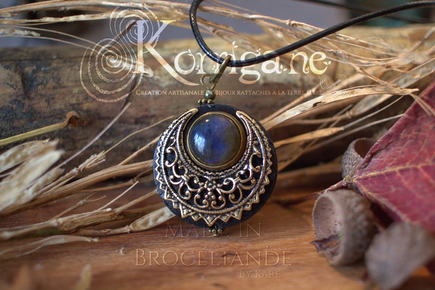 Amulette Lune "Lleuad" Collier de Protection - Labradorite - Wicca - Talisman Triple Déesse Korrigane